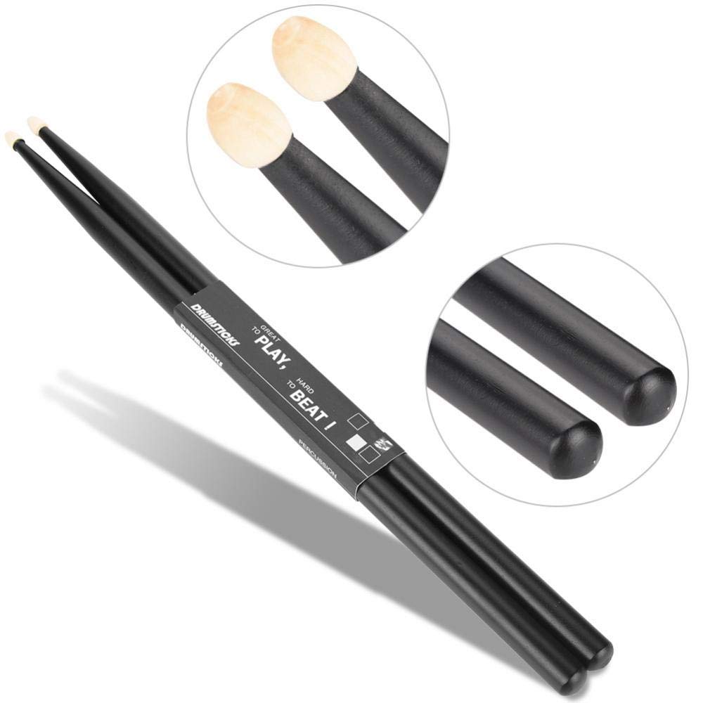 Baquetas de madera de arce, 1 par de baquetas 5A clásicas con punta de madera de arce para niños y adultos (negro)