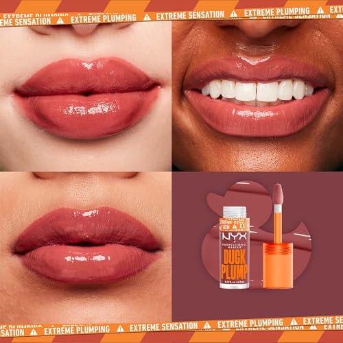 NYX Professional Makeup, Duck Plump, 7ml. Tono: Mauve Out my Way. Brillo labial voluminizador con efecto plumping para un volumen instantáneo. Gloss infusionado con jengibre picante para un volumen visible y de larga duración. Fórmula vegana.