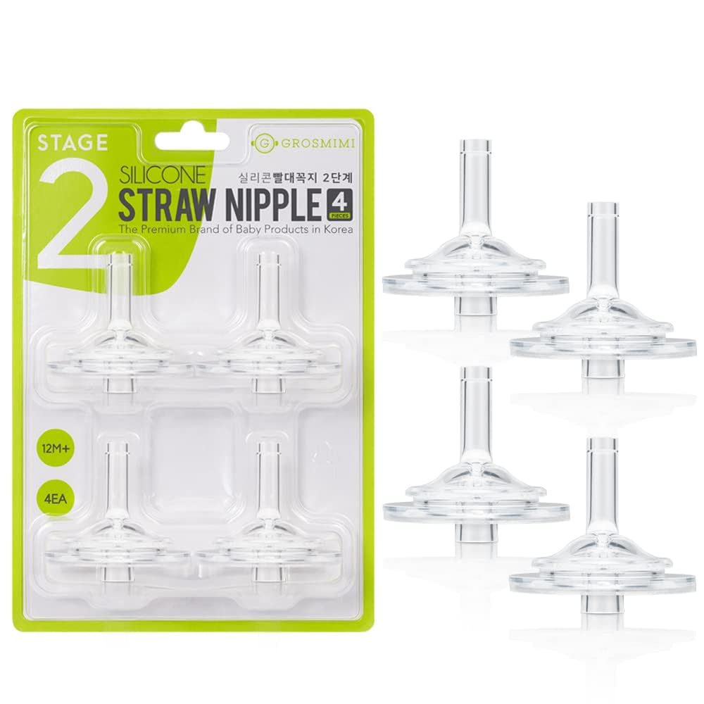 Grosmimi Kit de pajita de repuesto, 4 Straw Nipples-Stage 2