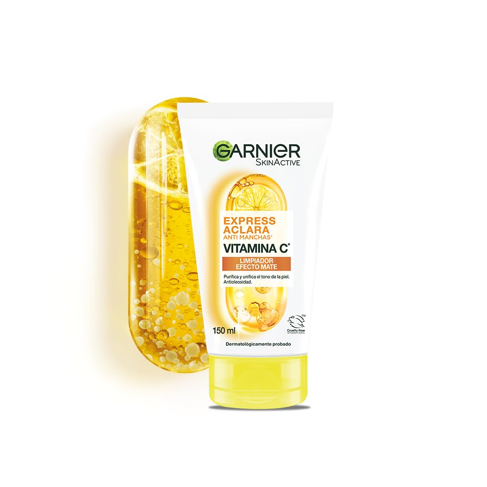 Garnier Gel Limpiador Facial Tono Uniforme con Vitamina C Express Aclara 150ml, 170 grams, 150 mililitro, 1