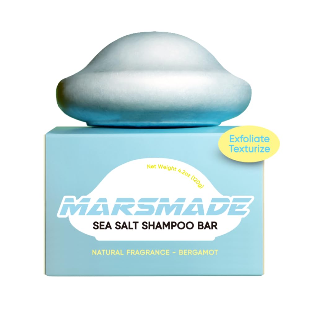 Mars Made Sea Salt Shampoo Bar 2.0 - Jabón natural hidratante e hidratante para el cabello para volumen y nutrición del cuero cabelludo