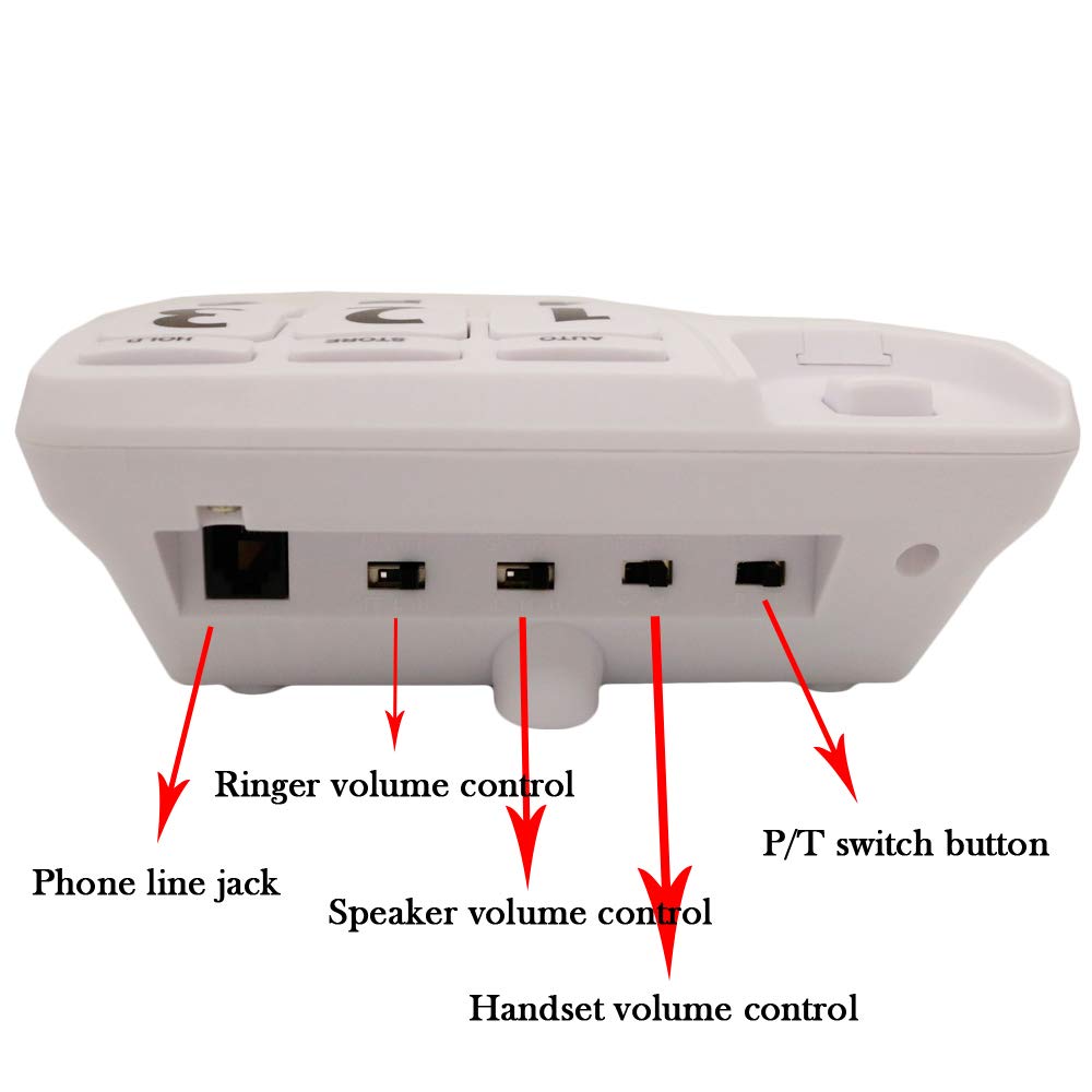JeKaVis - Teléfono amplificado con botón grande para personas mayores, teléfono fijo blanco