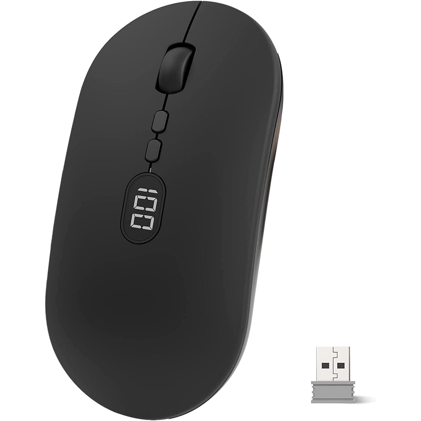 Free wolf X1 Mouse Inalámbrico con Pantalla de Batería, Wireless óptico Recargable 2.4 G Ergonómico Silencioso Click 800/1200/1600 Ajustable dpi Ratón para Computadora,Portátil,PC,Mac (Negro)