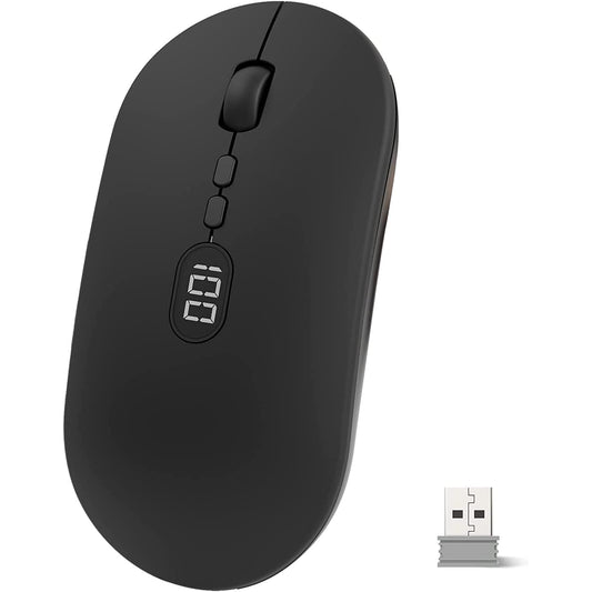 Free wolf X1 Mouse Inalámbrico con Pantalla de Batería, Wireless óptico Recargable 2.4 G Ergonómico Silencioso Click 800/1200/1600 Ajustable dpi Ratón para Computadora,Portátil,PC,Mac (Negro)