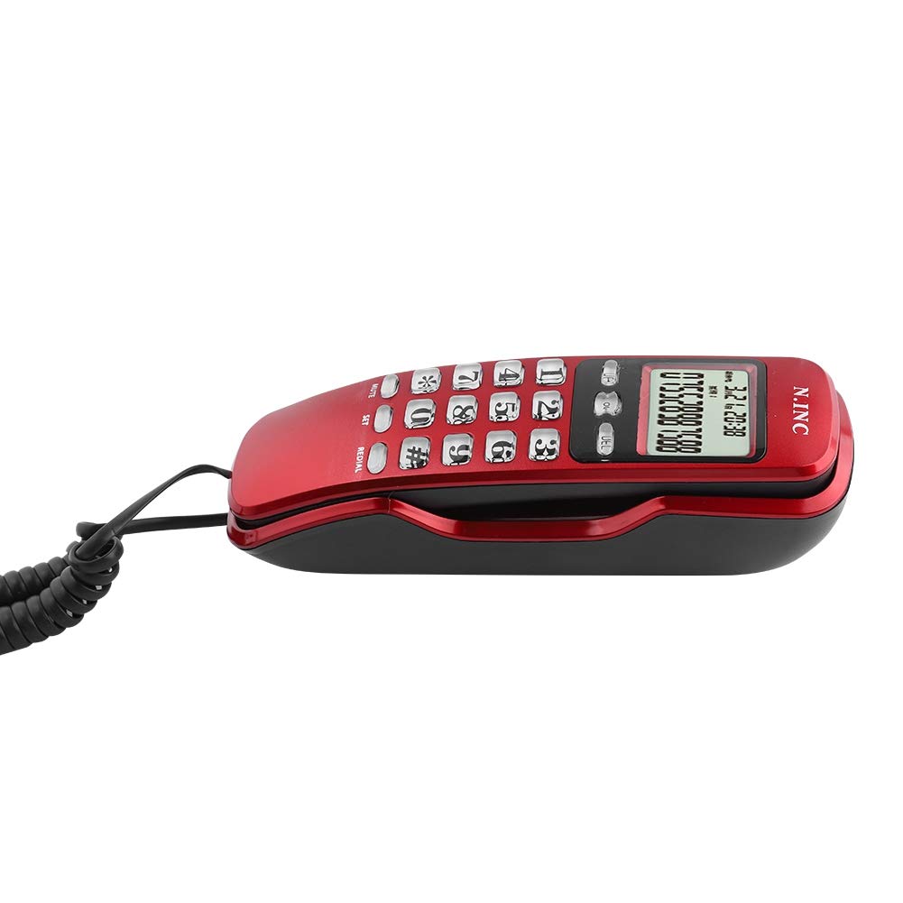 ASHATA Teléfono Fijo con Pantalla LCD, Teléfono con Cable Multifuncional Capacidad de 38 Contactos,Memoria Entrante,Comprobación de Recuerdos,Devolución de Llamada(DTMF/FSK)(Rojo)