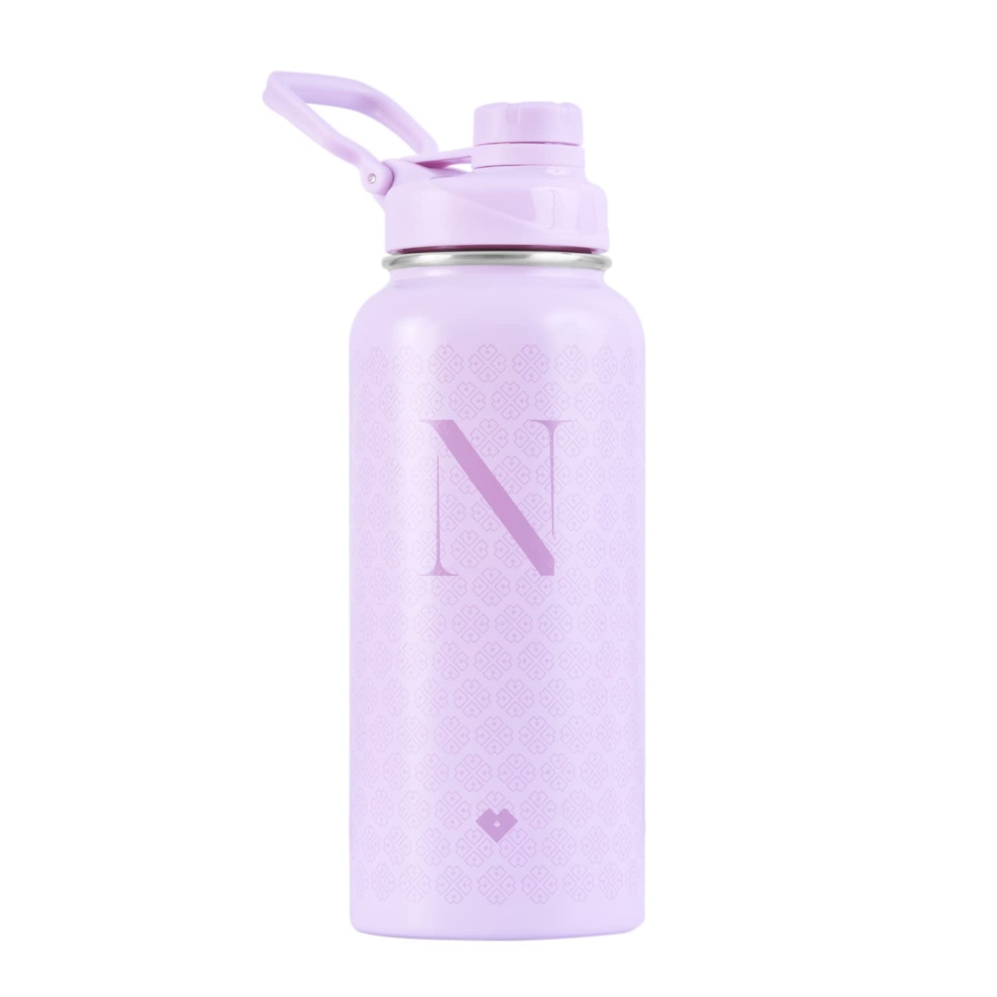 LuckyLy Termo de Acero Inoxidable con Iniciales 1 Litro, Doble Aislamiento Térmico y Tapa Hermética Antigoteo, Botella de Agua Motivacional ideal como Regalos para Mujer y Mamá – Modelo Terry, Letra N