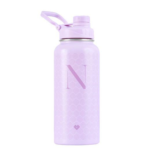 LuckyLy Termo de Acero Inoxidable con Iniciales 1 Litro, Doble Aislamiento Térmico y Tapa Hermética Antigoteo, Botella de Agua Motivacional ideal como Regalos para Mujer y Mamá – Modelo Terry, Letra N