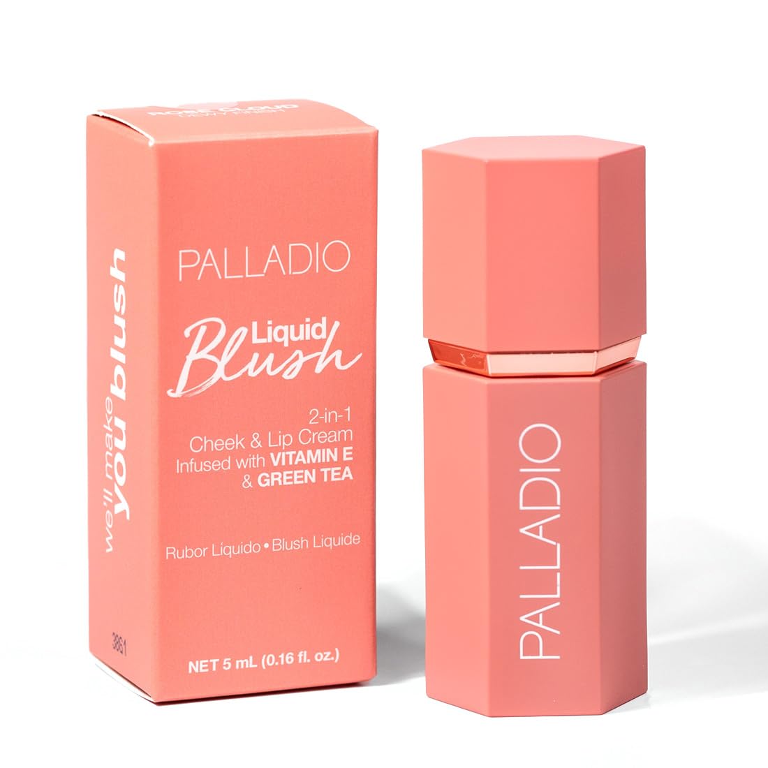 Palladio Rubor Líquido para Mejillas y Labios 2 en 1 Maquillaje, Rubor Facial, Fórmula Liviana en Crema, Resistente a Manchas, Rubor Pigmentado de Larga Duración, Acabado Radiante, Rose Cloud