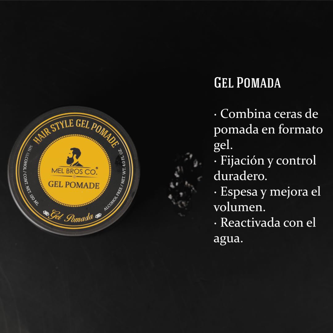 MEL BROS CO. - Gel Pomade 4oz/120ml - Estilizado de Cabello Acabado Natural
