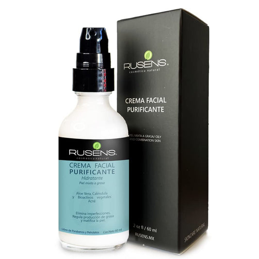 Rusens - Crema Facial Purificante, Matificante (Antiacné) 99% Natural, Ideal para Piel Grasa a Mixta con Tendencia a Acné, - Consistencia Ligera y de Rápida Absorción- Regula Producción de Grasa, Controla Barritos y Espinillas, Hidrata la piel.