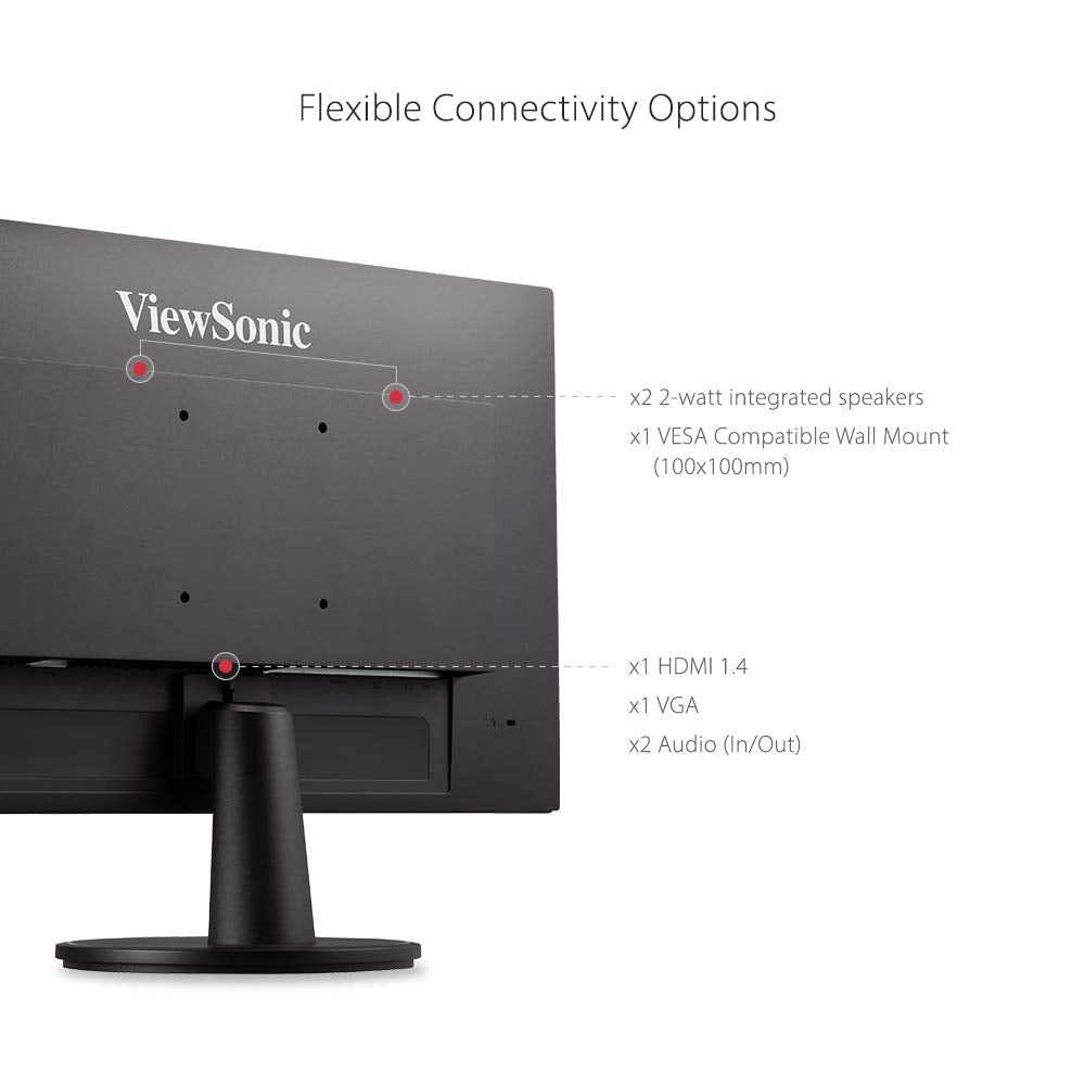 Monitor Viewsonic VA2447-MH 24 Pulgadas Full HD 1080p Bisel Ultrafino Sincronización Adaptativa Cuidado Ocular HDMI y VGA para el Hogar y Oficina