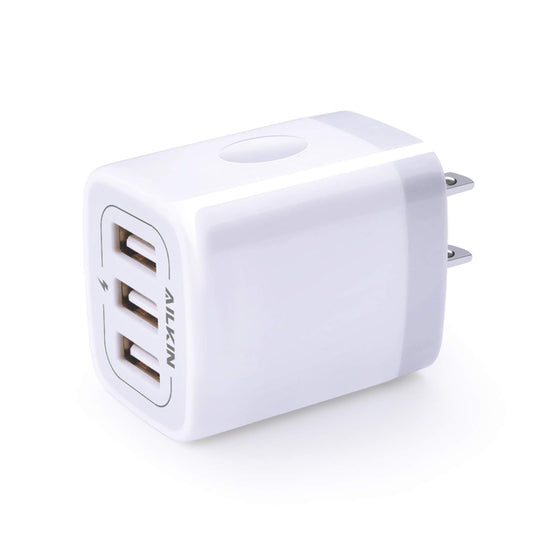 AILKIN - cubeta de cargador USB, enchufe de cargador de pared, adaptador USB 3.1A de 3 puertos USB, base de caja para iPhone 15 14 13 12 Pro Max Mini SE 11 Pro Max/X/8/7, Samsung teléfonos USB Bloque