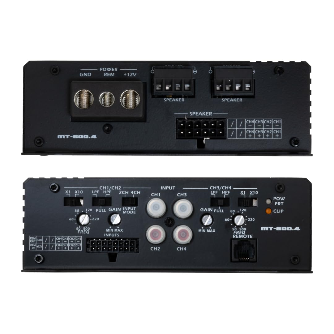 Amplificador de Audio Stinger MT-600.4 Negro compacto 4 Canales Clase D Hexfet Mosfet 1000W RMS con Filtros Cruzados