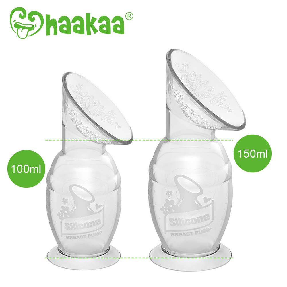 Haakaa Extractor de leche de silicona de 4 onzas/100 ml con base de succión, 100% silicona de grado alimenticio, sin BPA ni ftalatos