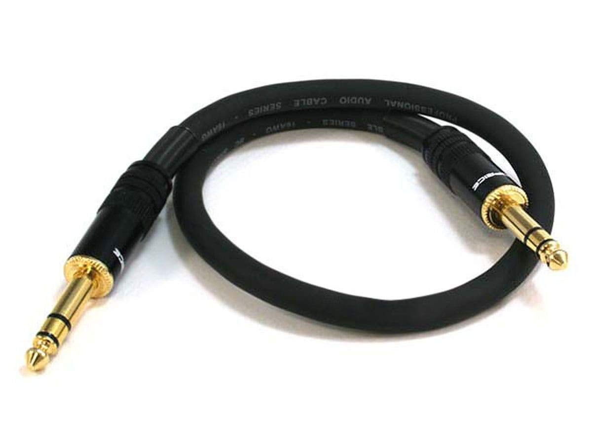 Cable Mono Premier Series 1/4 Inch TRS Macho a Macho Negro 16AWG Chapado en Oro