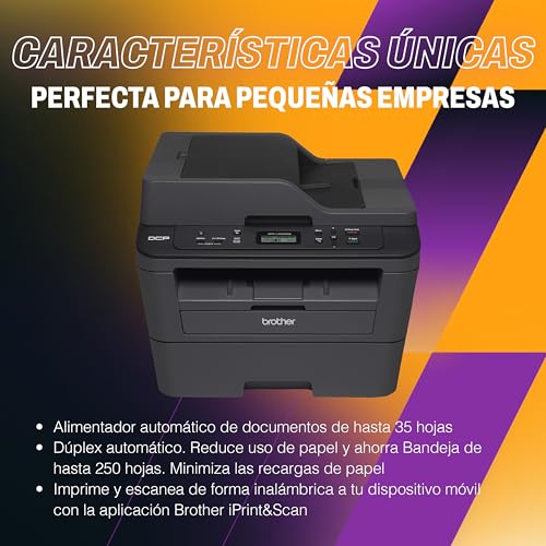 Brother Impresora Multifuncional Láser 3 en 1, DCPL2540DW| Impresión, Copiado y Escaneado| Multifunción, Impresión Dúplex, Conectividad Inalámbrica| Imprime 30 Págs. por Minuto
