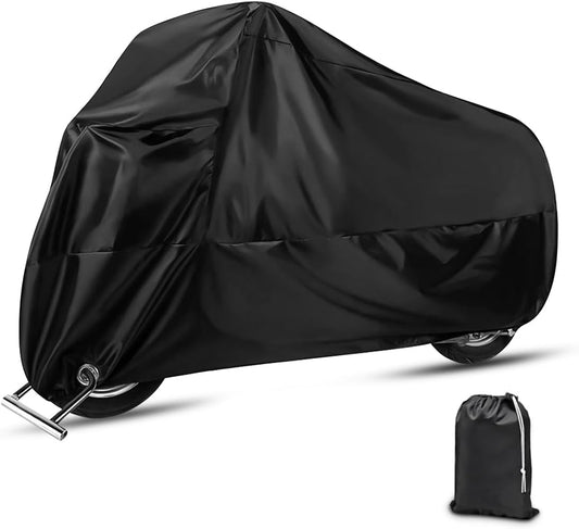 Balabow Cubierta de Motocicleta, Funda para Moto Impermeable, Motocicleta Protectora Poliéster para Motocicletas como Honda, Yamaha, Suzuki, Harley y más (Negro, XL)