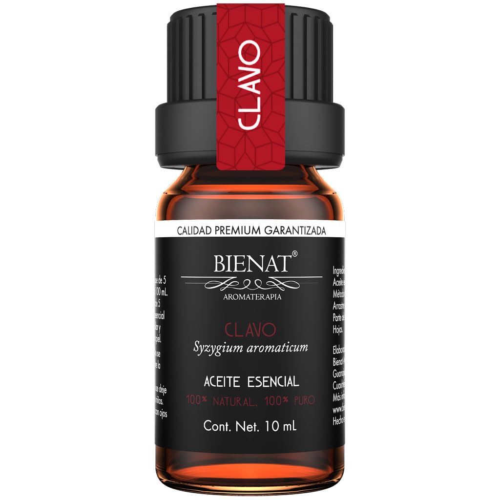 BIENAT AROMATERAPIA Aceite Esencial de Clavo 10mL | 100% Puro y Concentrado | Ideal para Difusor de Aromas, Humidificador, Aromaterapia, Masajes, Meditación, Jabones y Velas | Esencia Natural en Gotas