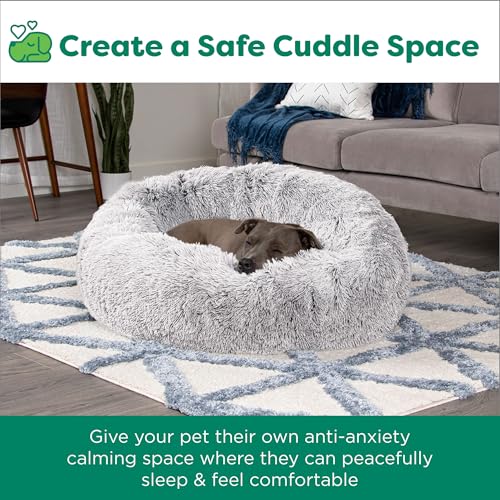Furhaven 45" Round XL Donut Dog Bed Plush Long Faux Fur Calming Cuddler w/Removable Washable Cover - Mist Gray, Jumbo