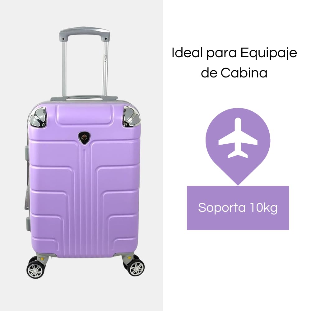 Maleta de Mano JONY Carry On Rigida Resistente Ruedas Giratorias 360 Mango Expandible ABS Candado de Seguridad (Lila)