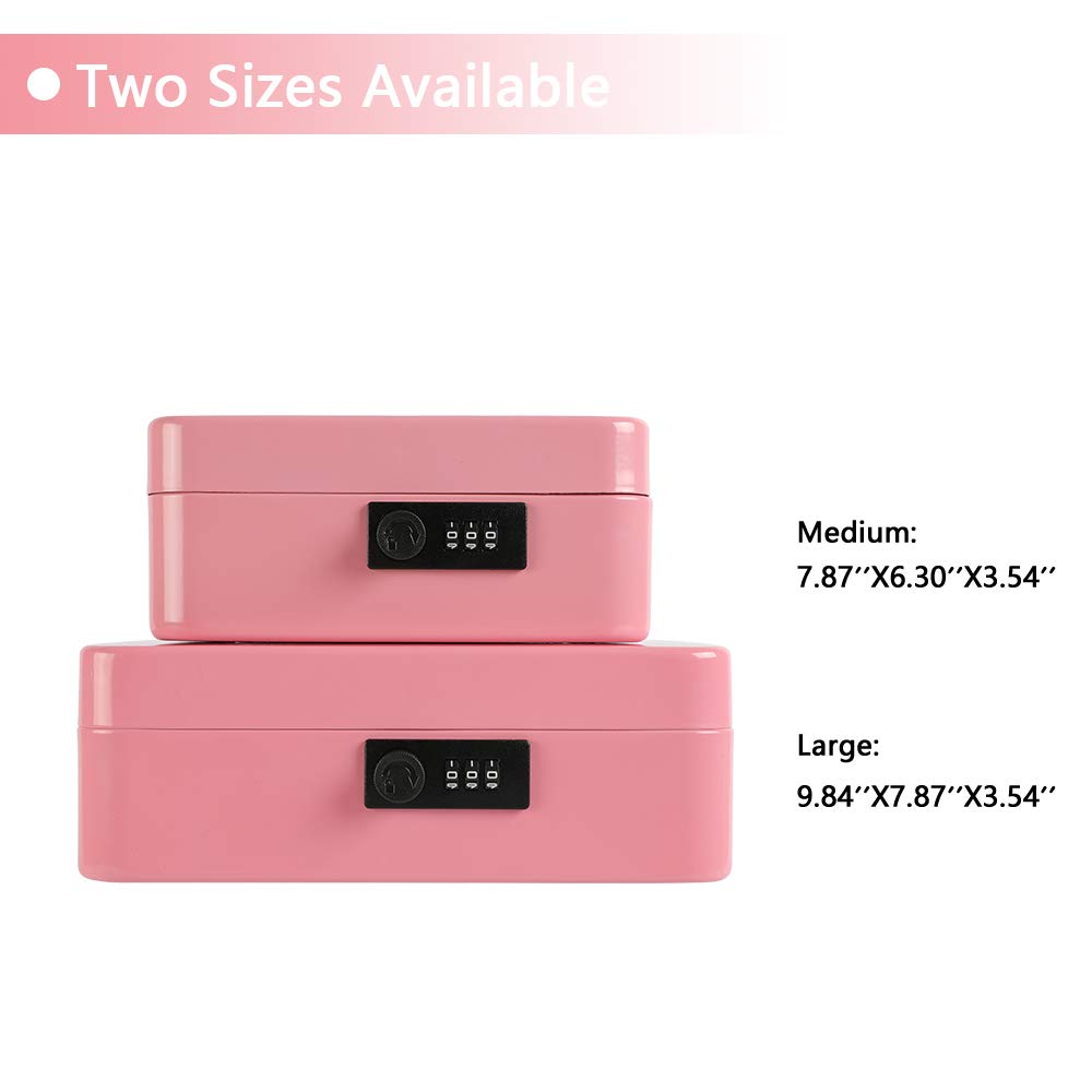 Caja fuerte Xydled de acero con cerradura de combinación, caja fuerte con bandeja extraíble para monedas y cerradura de llave, 20 x 16 x 9 cm.