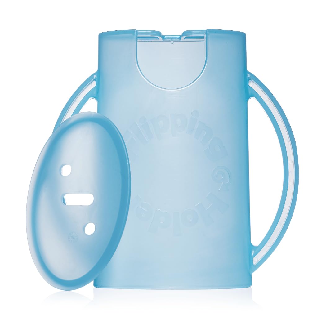 (Aqua blue) - The Flipping Holder, a mess-free food pouch and juice box holder for babies, toddlers, and kids