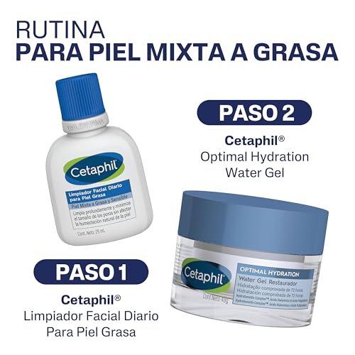 Kit Cetaphil para Piel Mixta a Grasa Optimal Hydration Water Gel Restaurador 48g + Regalo Limpiador Facial Diario Para Piel Grasa 29ml Recomendado por Dermatólogos para Piel Sensible.