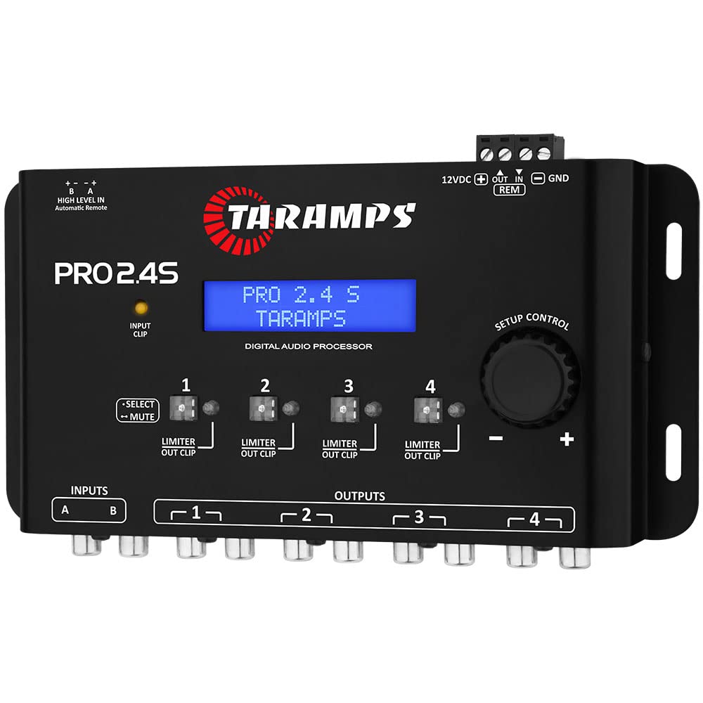 Amplificador de Audio Multicanal Taramps TS 400 x 4 2 Ohmios Clase D 400 W RMS 4 Canales para Coche + Procesador de Señal Digital Taramps Pro 2.4s DSP y Ecualizador Paquete de 2