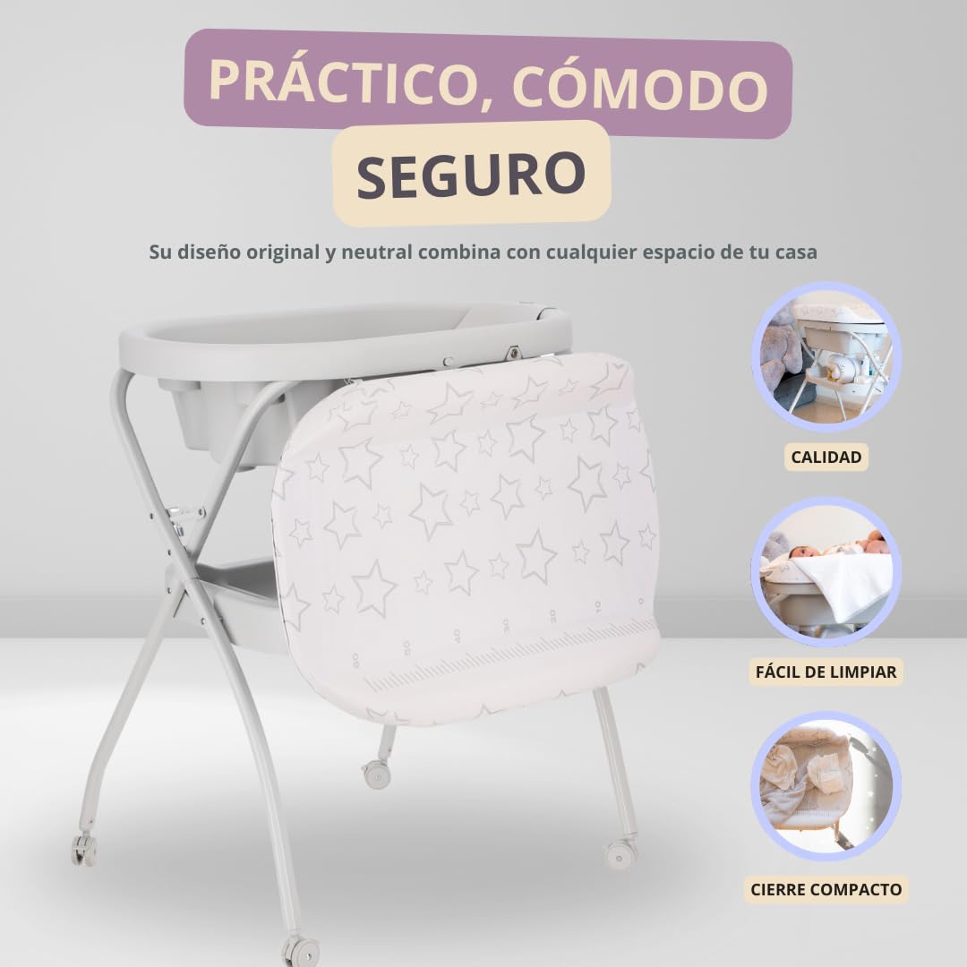 Bañera Nuzu Bebe Ergonómica Compacta con Cambiador y Sistema Antimoho
