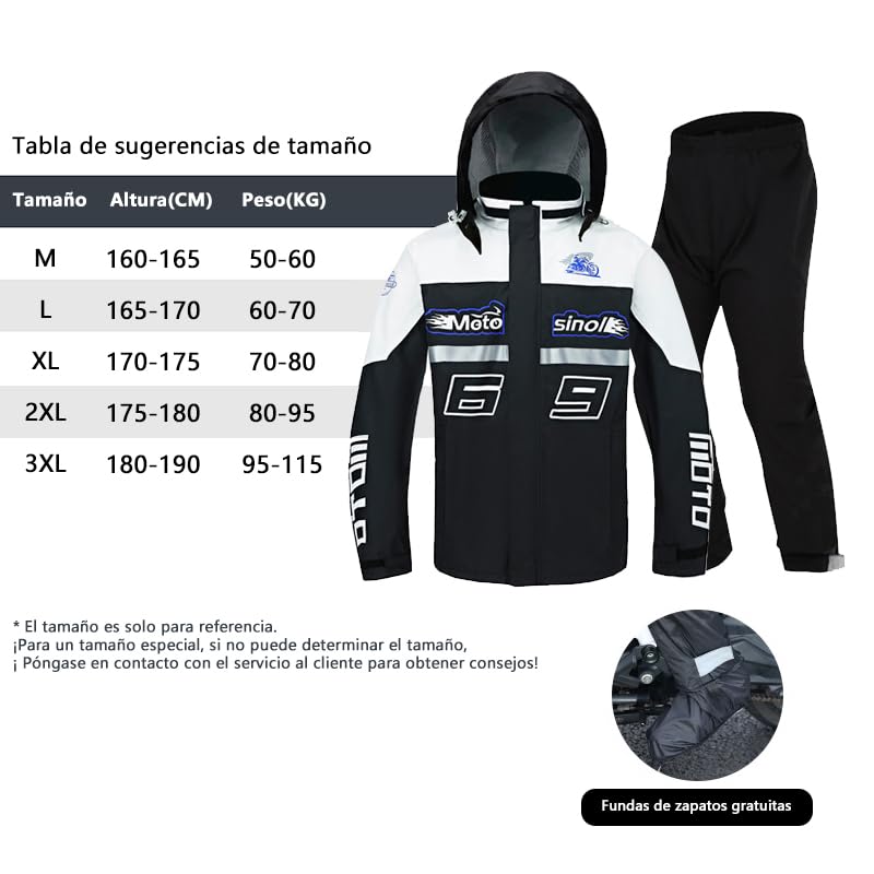 Impermeables SINOLL Reflectantes Negro con Fundas de Zapatos para Motocicletas y Bicicletas