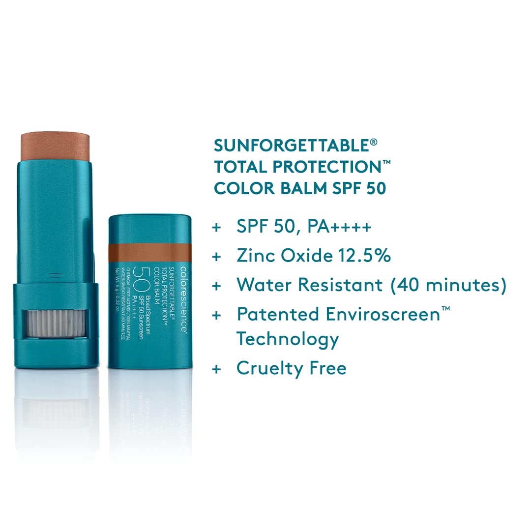 Colorescience. Sunforgettable Total Protection Color Balm SPF 50 /PA++++, UVA/UVB, Bálsamo con color para mejillas labios y párpados, antioxidante, hidratante, 9gr - Tono - Bronze