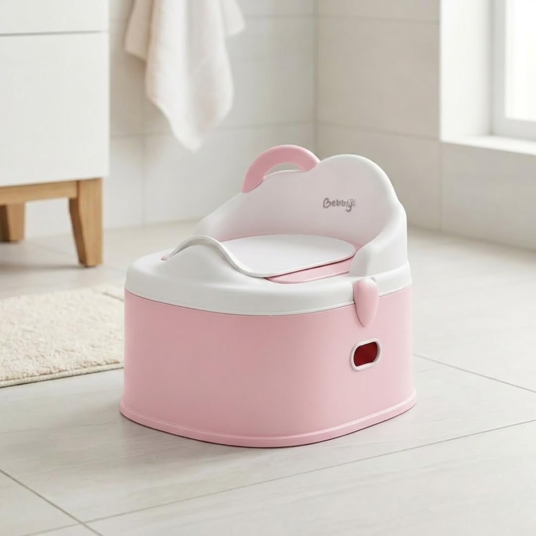 BEBBLY Bañito Entrenador Infantil 3 en 1, Bacinica, Asiento Reductor y Banco con Almacenamiento Antiderrapante para Niños de 6 Meses a 3 Años, Fácil de Limpiar, para Aprender a ir al Baño (Rosa)