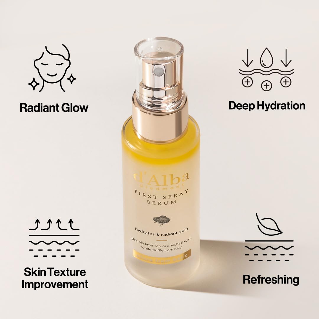 d'alba Piedmont Leopard Outdoor Products d'Alba Italian White Truffle First Spray Serum, Vegan Skincare, Hydrating Facial Mist with White Truffles, Glow Serum for Radiant Skin, All in One Care, 1.69 Fl Oz (50 ml)