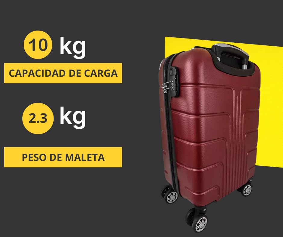 Maleta de Mano JONY Carry On Rigida Resistente Ruedas Giratorias 360 Mango Expandible ABS Candado de Seguridad (vino)