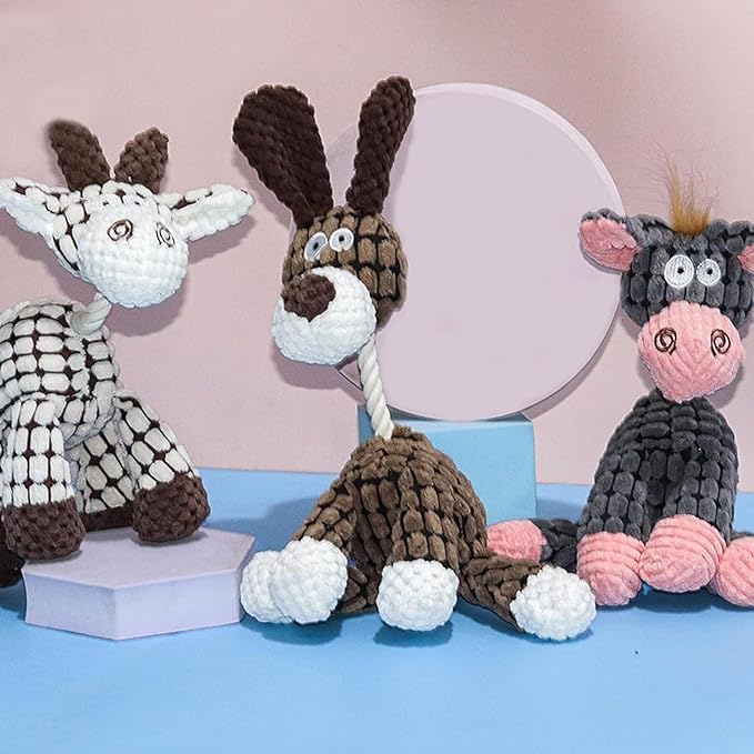 Juguetes para Perro, Peluche Juguetes para Perros Ansiosos, Juguetes Interactivos para Perro de Cuerda Duradera, Perros Juguetes para Medianos-Burro, Perro y Oveja (3 Pack)
