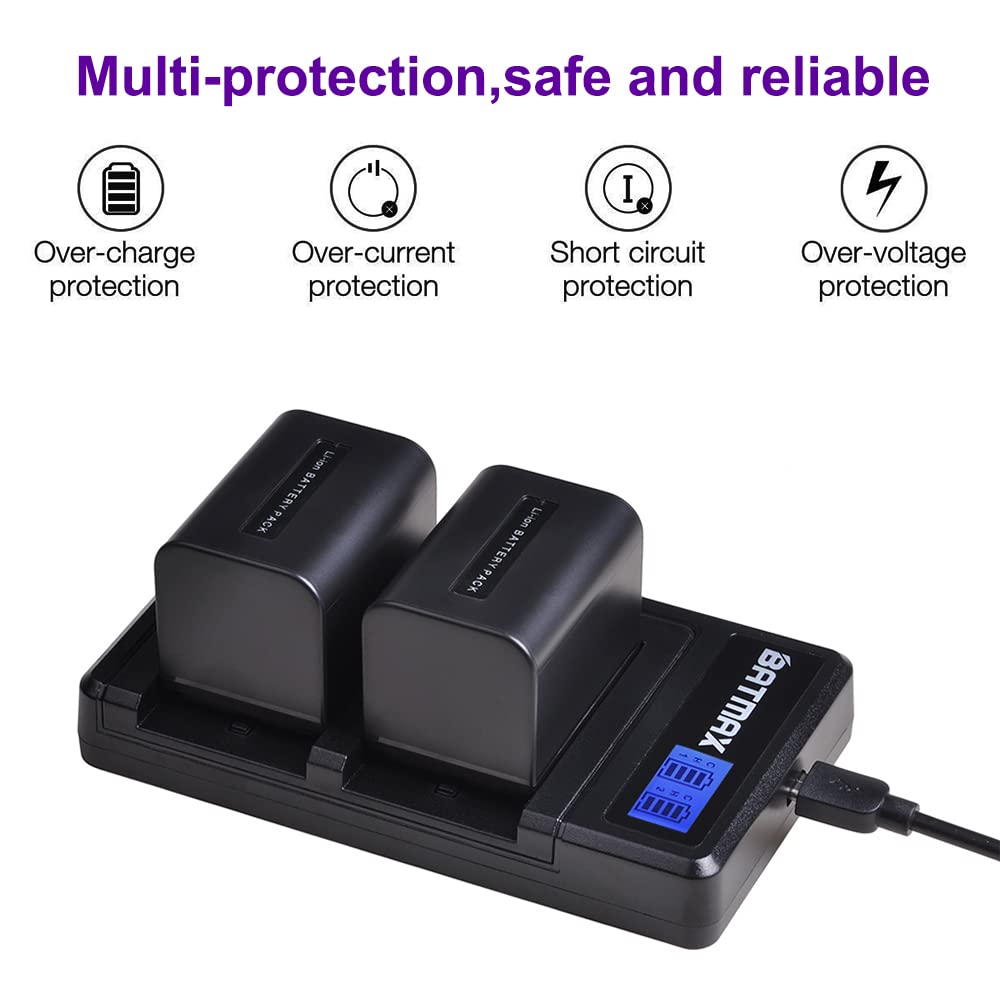 Batamx 2 Packs 2500mAh NP-FV70 NP FV70 NPFV70 Batteries&LCD USB Charger for Sony NP-FV50 FV30 HDR-CX230 HDR-CX150E HDR-CX170 CX300 Z1 and More