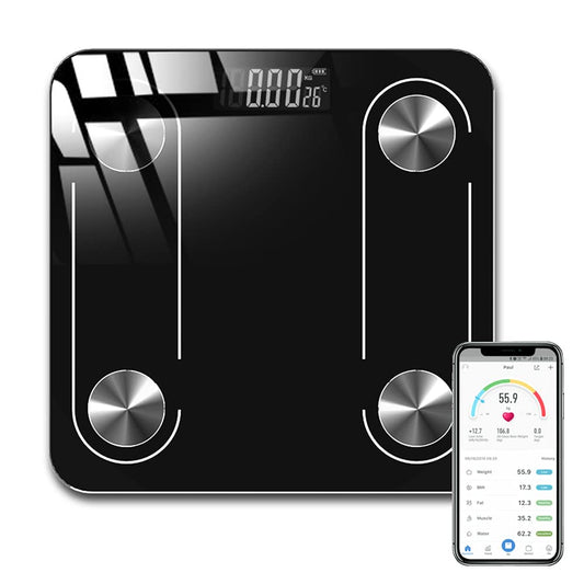 INGEQUIS Báscula Inteligente de Grasa Corporal, Balanza Digital Recargable USB para Detectar Datos de Salud, Medición Precisa con Vidrio Fino y Elegante, Transmisión via Bluetooth en APP Celular