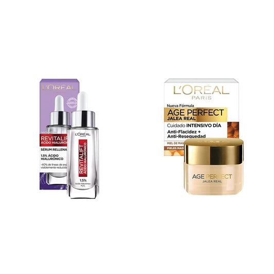 L'Oreal Paris Serum Facial Anti Arrugas Acido Hialuronico Revitalift L'Oreal Paris + Crema Antiarrugas de Dia Age Perfect, 50 ml