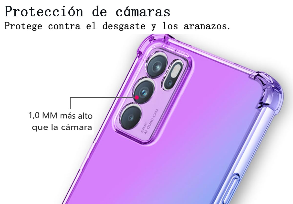 DABUNA Funda para OPPO Reno 6 5G Case Uso Rudo,Transparente Colores Degradados Protectora de Cámara Anticaída Carcasa Bumper(Púrpura Azul)