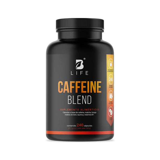 Cafeína Anhidra 240 Cápsulas de 700 mg. Adicionada con Matcha, Melena de León, Taurina y Vitamina B1. Ingredientes Naturales. Caffeine Blend B Life