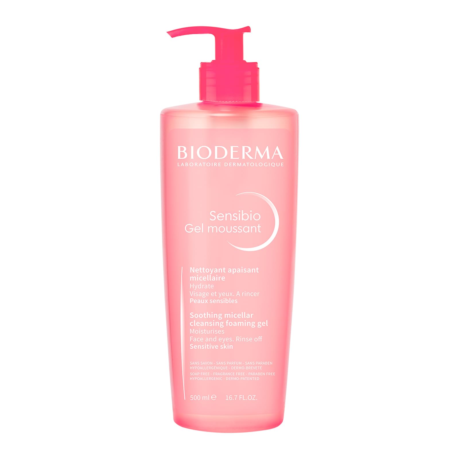 BIODERMA, Limpiador Facial, Sensibio Gel Moussant, Gel Micelar para Piel Sensible, Hidratación al instante, 500 ml