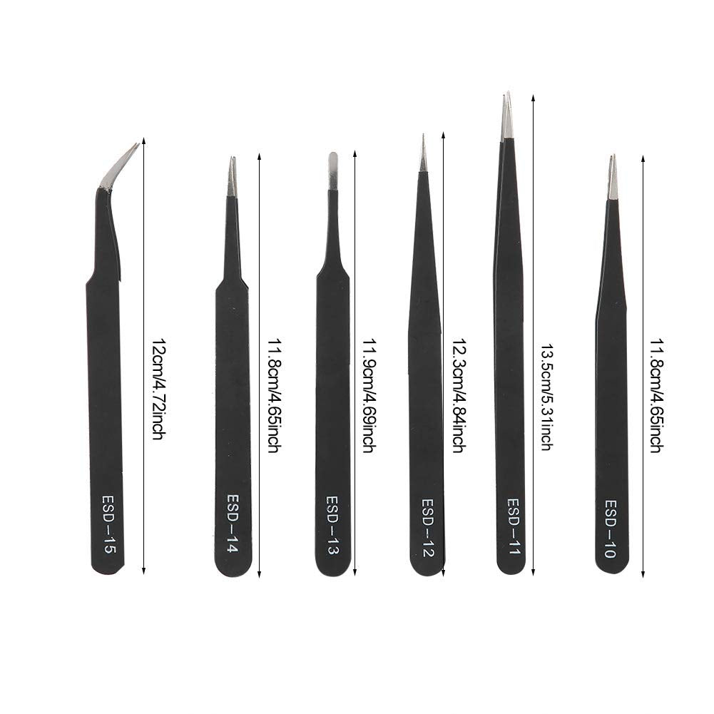 Pinzas de Precisión Acero Inoxidable 6 Piezas para Manualidades, Joyería y Electrónica