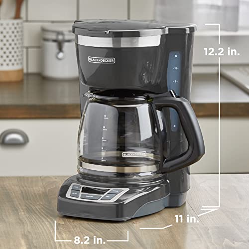 BLACK+DECKER - Cafetera digital de 12 tazas, CM1165GY, programable, filtro de cesta lavable, Sneak-A-Cup, preparación automática, ventana de agua, mantiene la placa caliente, gris