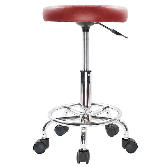 KKTONER Taburete Redondo de Cuero PU reposapiés Ajuste de Altura Giratorio SPA salón taburetes de Masaje Silla de Trabajo (Rojo)