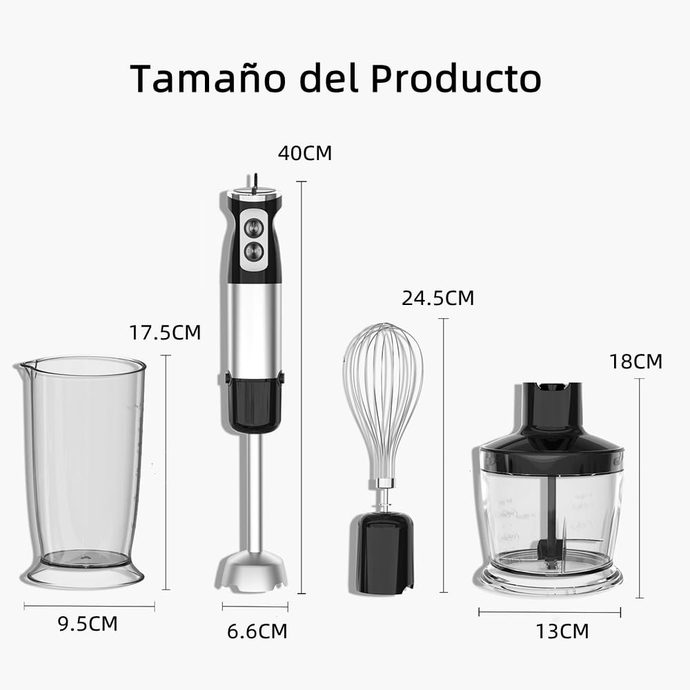 Feiniao 5 EN 1 Licuadoras de Mano, Licuadora Manual 600W, Batidora de Inmersión, Batidor de Mano con Varilla Trituradora, Taza de Molienda, Picadora de Carne, Espumador de Leche, Batidor de Huevo