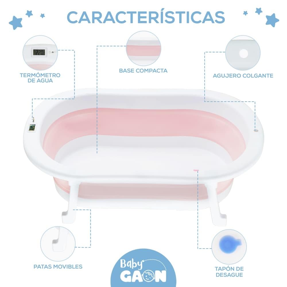 GAON Bañera Plegable para Niños, Tina con Sensor de Temperatura, Bañera Multifuncional con Orificio de Drenaje (Rosa)