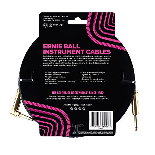 Cable para Instrumentos Ernie Ball Negro Trenzado 7,6 m
