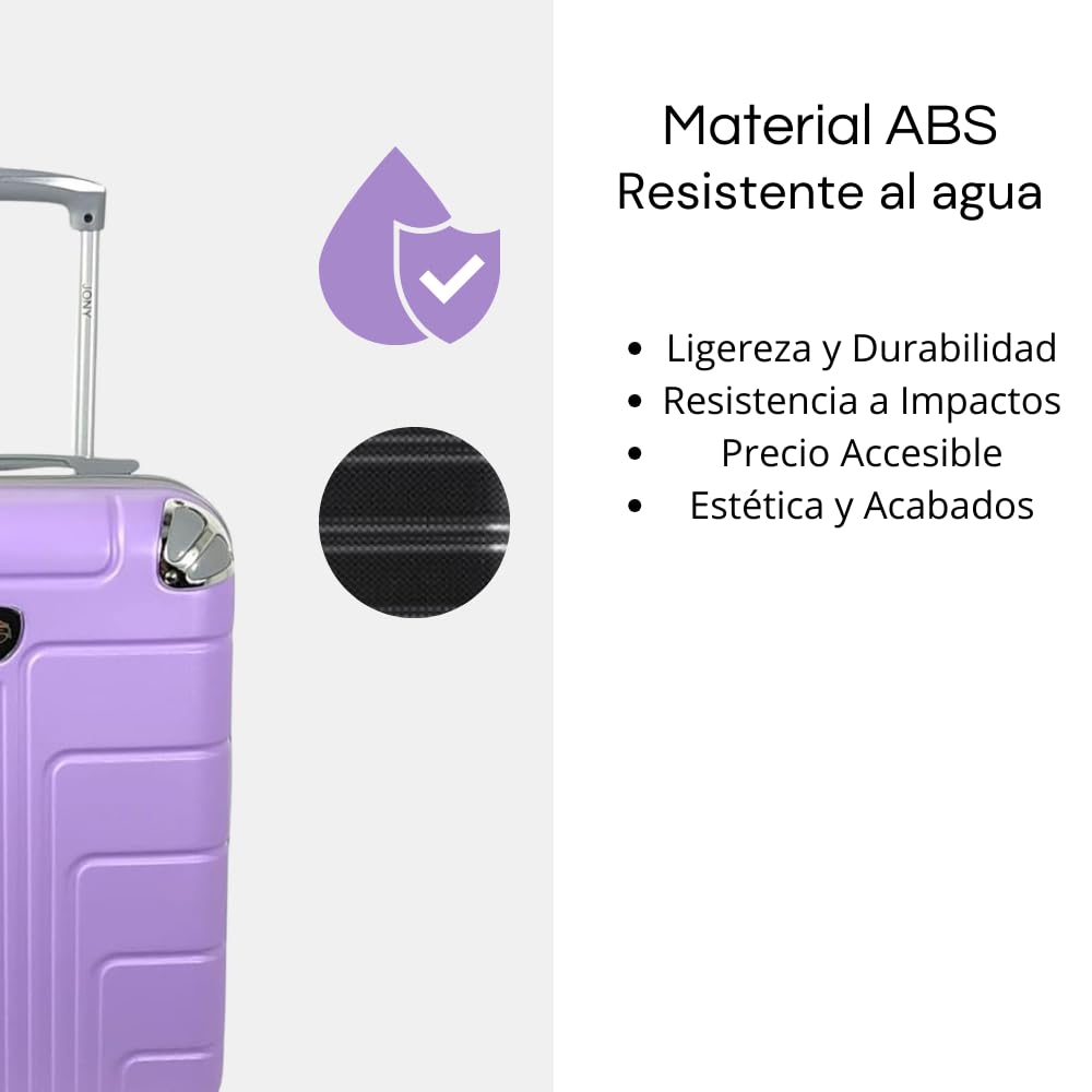 Maleta de Mano JONY Carry On Rigida Resistente Ruedas Giratorias 360 Mango Expandible ABS Candado de Seguridad (Lila)