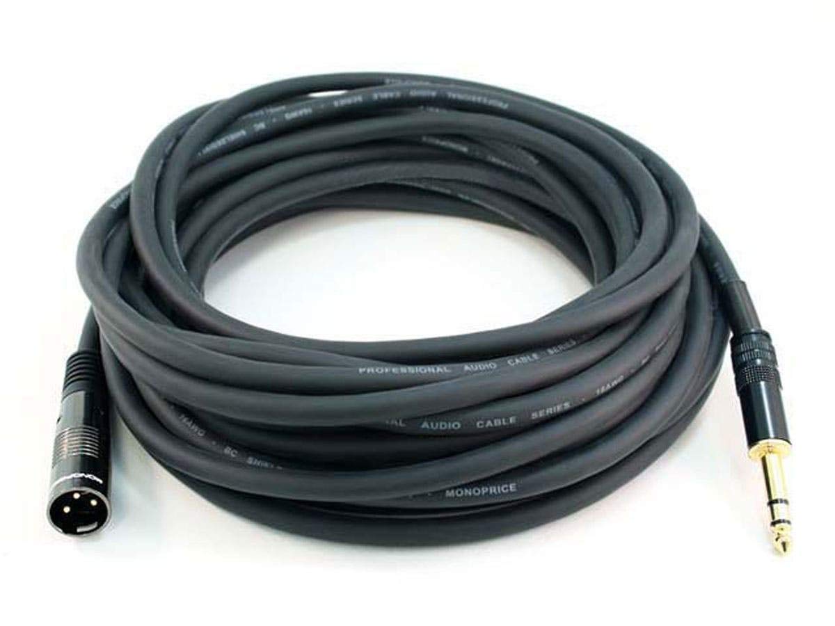 Cable de Audio XLR Monoprice Premier Series Negro 25 Pies 16 AWG Macho a Macho para Dispositivos de Audio
