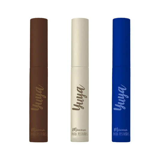 Yuya - Rimel - Mascara de pestañas - 10 aceites naturales - 10g c/u (Negra, Café, Azul, Pack Mascara 3 pzs)